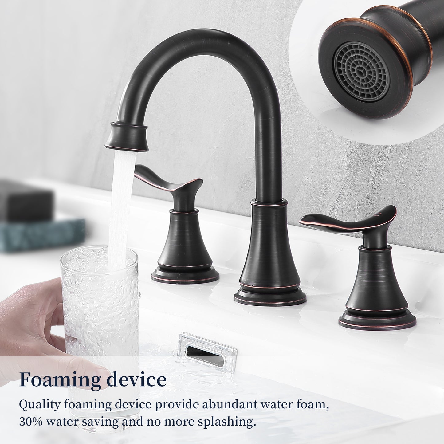2-Handle 8-Inch Widespread Bathroom Sink Faucet, Oil-Rubbed Bronze 3-Hole Vanity Faucet with 360° Swivel Spout, Pop-Up Drain & Supply Lines Included