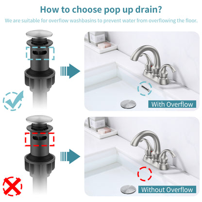 Brushed Nickel Swan Neck Style 4-Inch Centerset Bathroom Sink Faucet, Two-Handle Vanity Faucet with Pop-Up Drain & Supply Lines