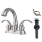 Brushed Nickel Swan Neck Style 4-Inch Centerset Bathroom Sink Faucet, Two-Handle Vanity Faucet with Pop-Up Drain & Supply Lines