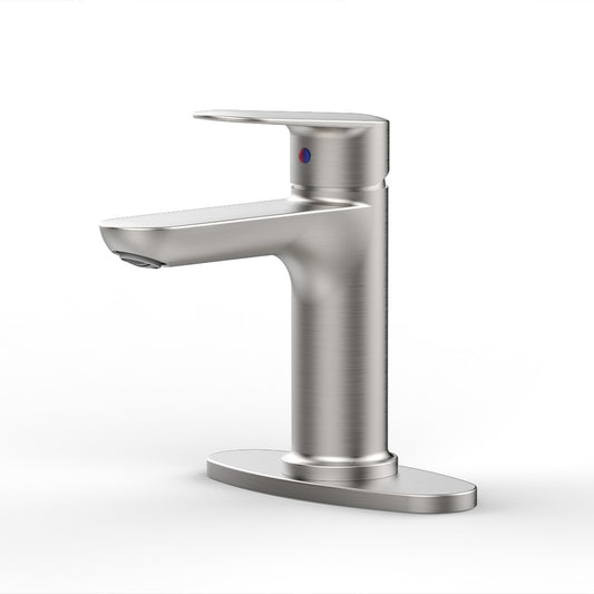 Brushed Nickel Bathroom Sink Faucet, Single Handle Vanity Faucet for 1-Hole or 3-Hole Installation with Deck Plate, Laundry Faucet with 2 Included 9/16" Water Supply Hoses