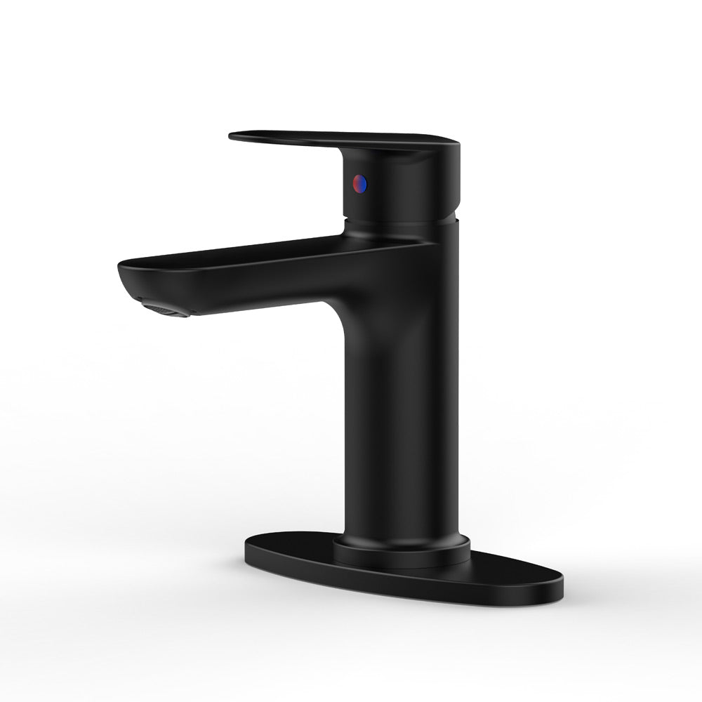 Matte Black Bathroom Sink Faucet, Single Handle Vanity Faucet for 1-Hole or 3-Hole Installation with Deck Plate, Laundry Faucet with 2 Included 9/16" Water Supply Hoses