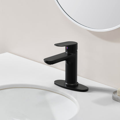 Matte Black Bathroom Sink Faucet, Single Handle Vanity Faucet for 1-Hole or 3-Hole Installation with Deck Plate, Laundry Faucet with 2 Included 9/16" Water Supply Hoses