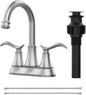 Brushed Nickel 4-Inch Centerset Bathroom Sink Faucet, Two-Handle Vanity Faucet with 360° Swivel High Arc Spout, Pop-Up Drain & Supply Lines