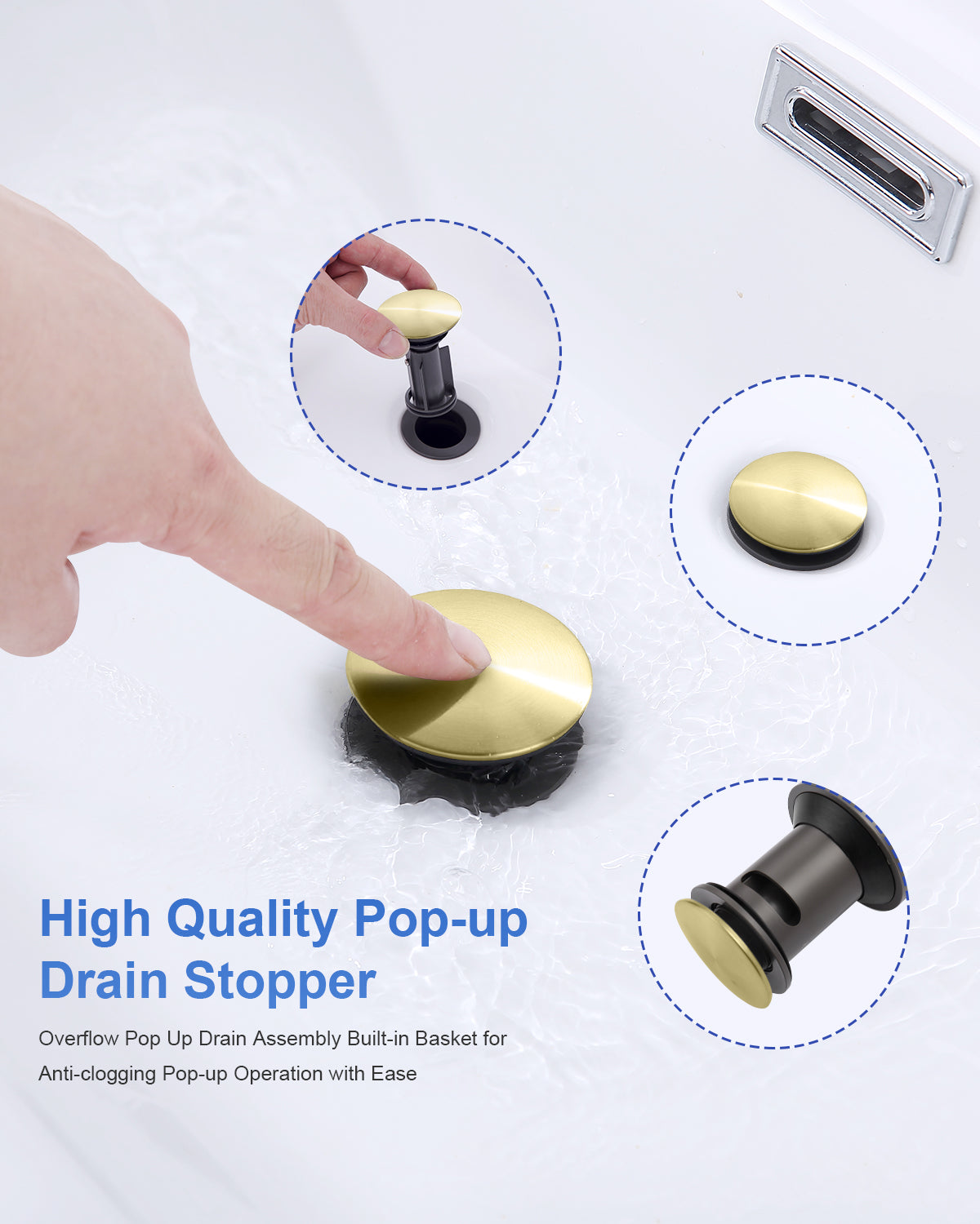 Brushed Gold 4-Inch Centerset Bathroom Sink Faucet, Two-Handle Vanity Faucet with 360° Swivel High Arc Spout, Pop-Up Drain & Supply Lines