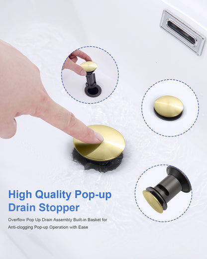 Brushed Gold 4-Inch Centerset Bathroom Sink Faucet, Two-Handle Vanity Faucet with 360° Swivel High Arc Spout, Pop-Up Drain & Supply Lines