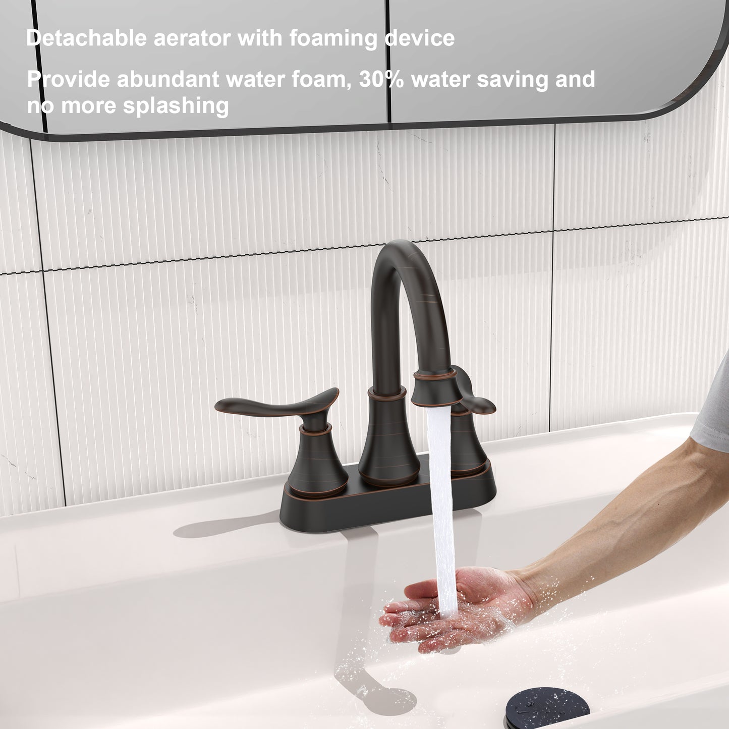 2-Handle 4-Inch Oil Rubbed Bronze Bathroom Faucet, Bathroom Vanity Sink Faucets with Pop-up Drain and Supply Hoses