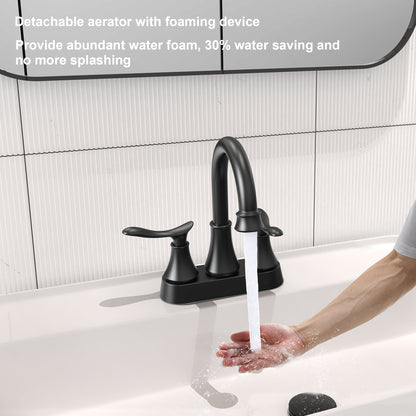 2-Handle 4-Inch Matte Black Bathroom Faucet, Bathroom Vanity Sink Faucets with Pop-up Drain and Supply Hoses