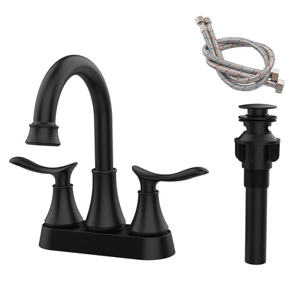 2-Handle 4-Inch Matte Black Bathroom Faucet, Bathroom Vanity Sink Faucets with Pop-up Drain and Supply Hoses