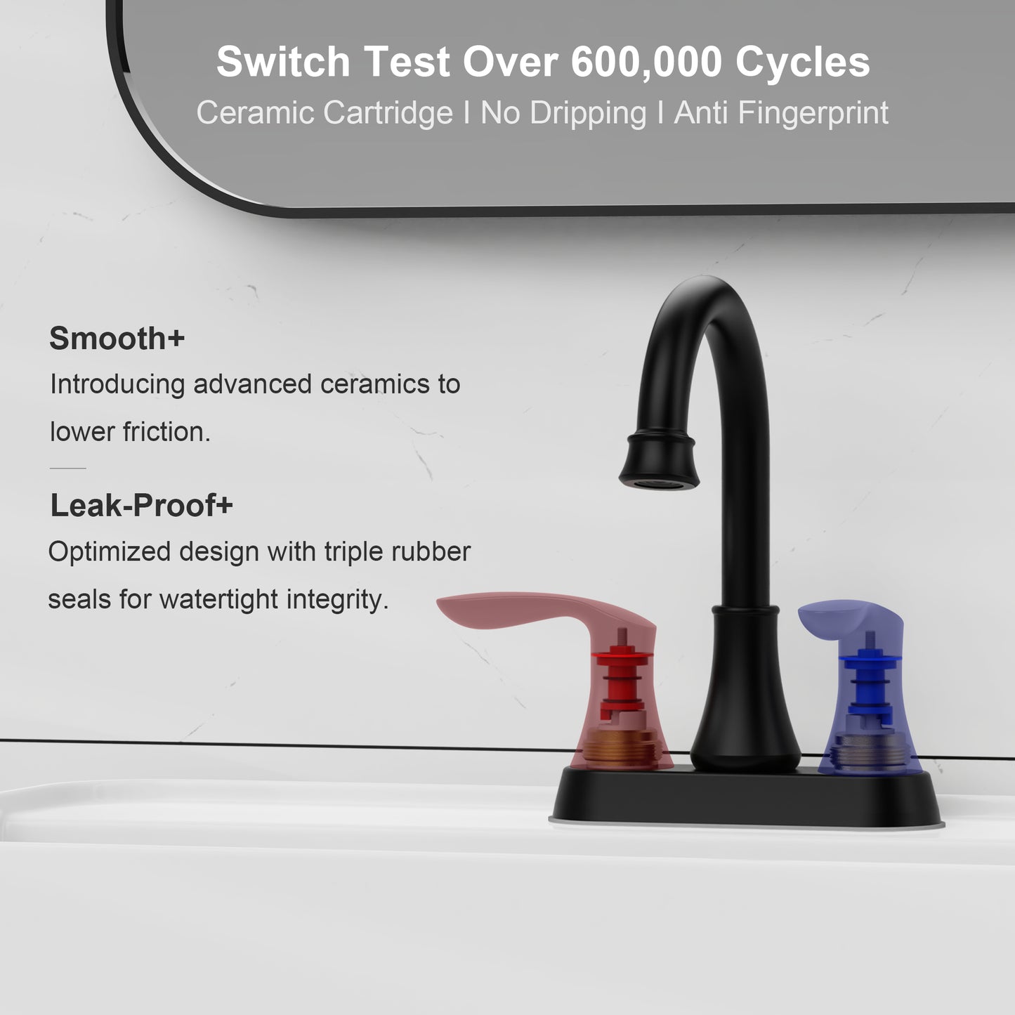 Matte Black 4-Inch Centerset Bathroom Sink Faucet, Two-Handle Vanity Faucet with Pop-Up Drain & Supply Lines