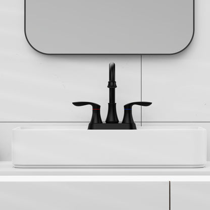 Matte Black 4-Inch Centerset Bathroom Sink Faucet, Two-Handle Vanity Faucet with Pop-Up Drain & Supply Lines
