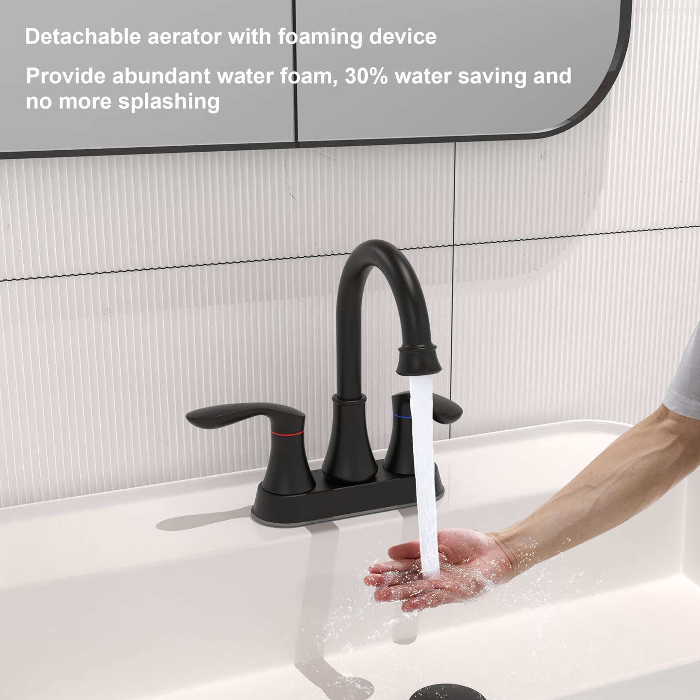 Matte Black 4-Inch Centerset Bathroom Sink Faucet, Two-Handle Vanity Faucet with Pop-Up Drain & Supply Lines