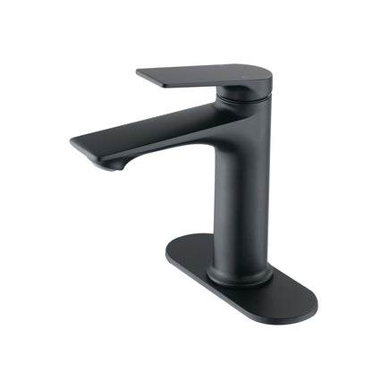 Matte Black Bathroom Sink Faucet, Single Handle with Deck Plate for 1-Hole or 3-Hole Installation