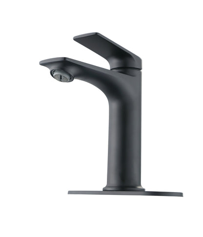 Matte Black Bathroom Sink Faucet, Single Handle with Deck Plate for 1-Hole or 3-Hole Installation