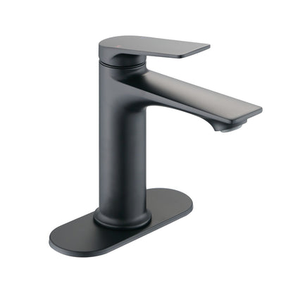 Matte Black Bathroom Sink Faucet, Single Handle with Deck Plate for 1-Hole or 3-Hole Installation