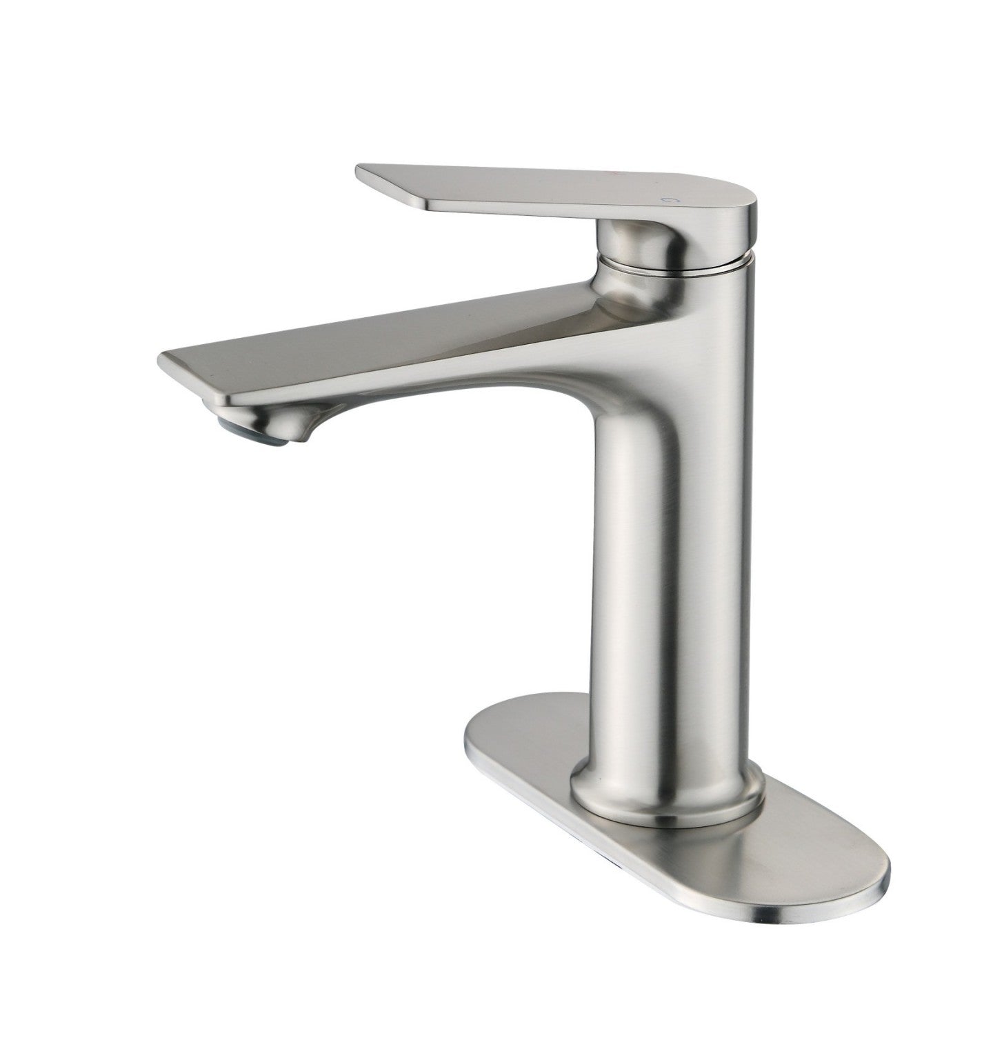 Brushed Nickel Bathroom Sink Faucet, Single Handle with Deck Plate for 1-Hole or 3-Hole Installation