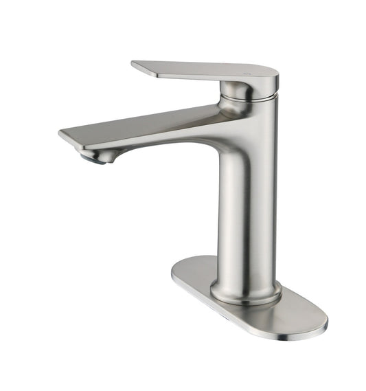 Brushed Nickel Bathroom Sink Faucet, Single Handle with Deck Plate for 1-Hole or 3-Hole Installation