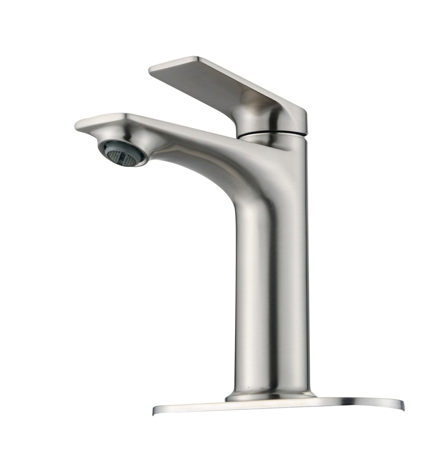 Brushed Nickel Bathroom Sink Faucet, Single Handle with Deck Plate for 1-Hole or 3-Hole Installation