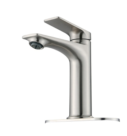 Brushed Nickel Bathroom Sink Faucet, Single Handle with Deck Plate for 1-Hole or 3-Hole Installation