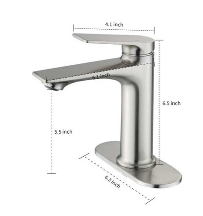 Brushed Nickel Bathroom Sink Faucet, Single Handle with Deck Plate for 1-Hole or 3-Hole Installation