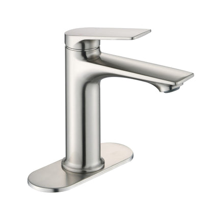 Brushed Nickel Bathroom Sink Faucet, Single Handle with Deck Plate for 1-Hole or 3-Hole Installation