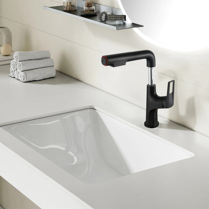 Matte Black Pull-Down Bathroom Vessel Sink Faucet, Single Handle Single-Hole Faucet with Pull-Out Sprayer & Dual Spray Modes
