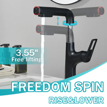 Matte Black Pull-Down Bathroom Vessel Sink Faucet, Single Handle Single-Hole Faucet with Pull-Out Sprayer & Dual Spray Modes