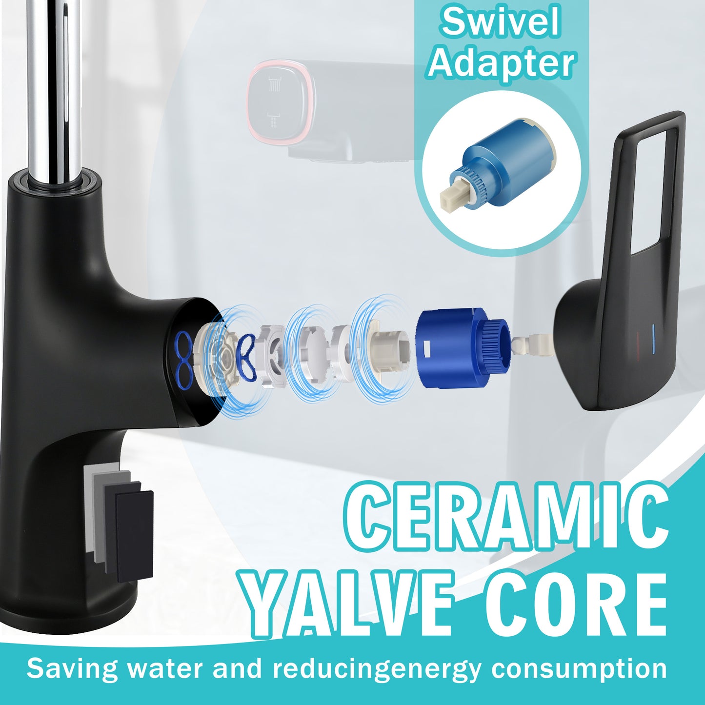Matte Black Pull-Down Bathroom Vessel Sink Faucet, Single Handle Single-Hole Faucet with Pull-Out Sprayer & Dual Spray Modes