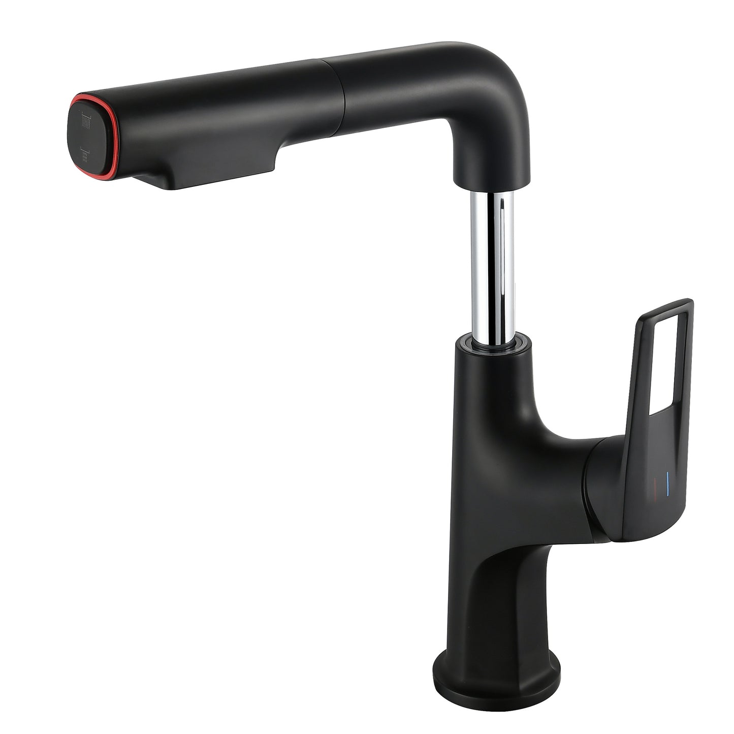 Matte Black Pull-Down Bathroom Vessel Sink Faucet, Single Handle Single-Hole Faucet with Pull-Out Sprayer & Dual Spray Modes
