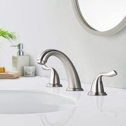 8-Inch Widespread Brushed Nickel Bathroom Sink Faucet, Solid Brass 2-Handle 3-Hole Round Vanity Faucet