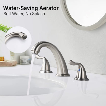 8-Inch Widespread Brushed Nickel Bathroom Sink Faucet, Solid Brass 2-Handle 3-Hole Round Vanity Faucet