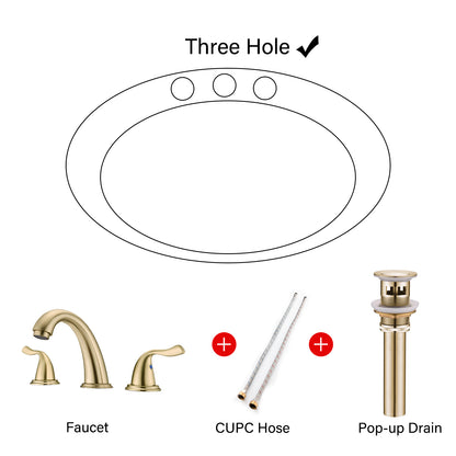 8-Inch Widespread Brushed Gold Bathroom Sink Faucet, Solid Brass 2-Handle 3-Hole Round Vanity Faucet