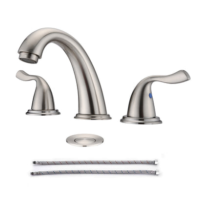 8-Inch Widespread Brushed Nickel Bathroom Sink Faucet, Solid Brass 2-Handle 3-Hole Round Vanity Faucet