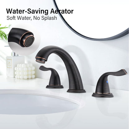 8-Inch Bathroom Widespread Three Hole Sink Faucet, Two Handles With Pop-up Drain, Oil Rubbed Bronze