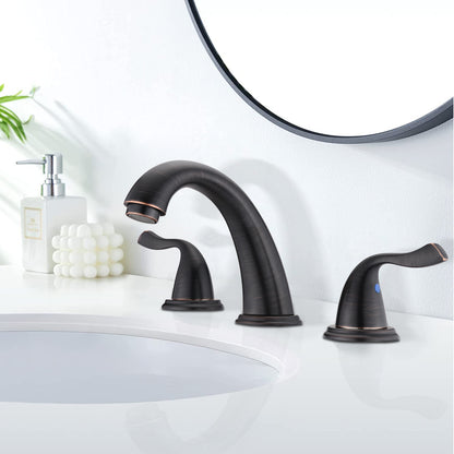 8-Inch Bathroom Widespread Three Hole Sink Faucet, Two Handles With Pop-up Drain, Oil Rubbed Bronze