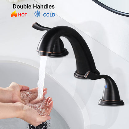 8-Inch Bathroom Widespread Three Hole Sink Faucet, Two Handles With Pop-up Drain, Oil Rubbed Bronze