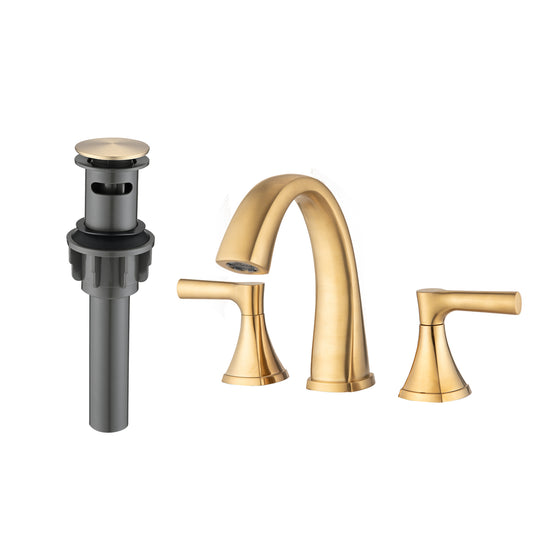 8-Inch Widespread Bathroom Faucet, Brushed Gold, 2-Handle 3-Hole Vanity Sink Faucet with Pop-Up Drain, Round Style
