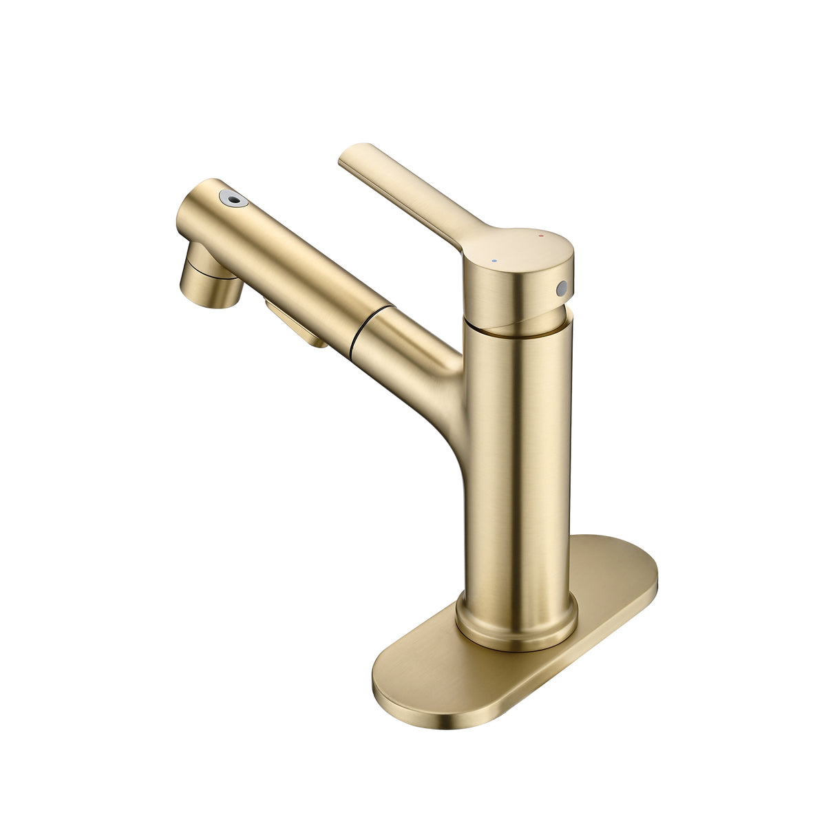 Brushed Gold Bathroom Sink Faucet with Pull-Out Sprayer, Single Handle Modern Vanity Faucet with Pop-Up Drain & Deck Plate