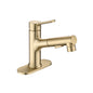 Brushed Gold Bathroom Sink Faucet with Pull-Out Sprayer, Single Handle Modern Vanity Faucet with Pop-Up Drain & Deck Plate