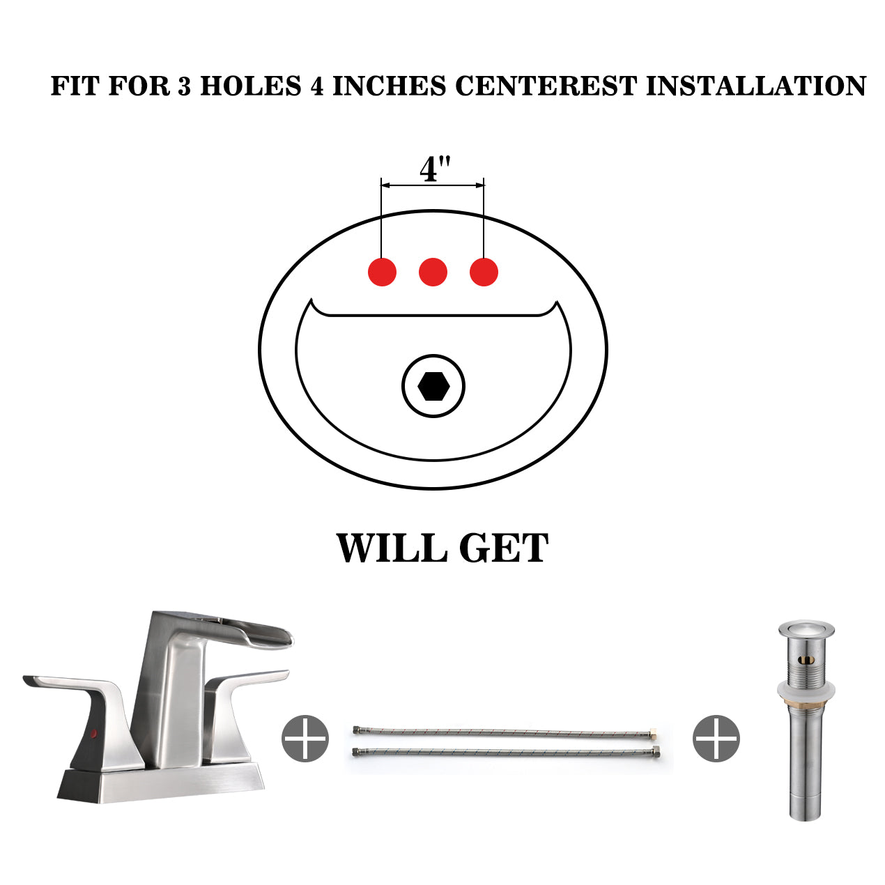 Solid Brass Brushed Nickel 4-Inch Centerset Waterfall Bathroom Sink Faucet, Two-Handle Vanity Faucet