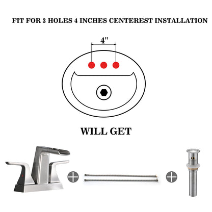 Solid Brass Brushed Nickel 4-Inch Centerset Waterfall Bathroom Sink Faucet, Two-Handle Vanity Faucet