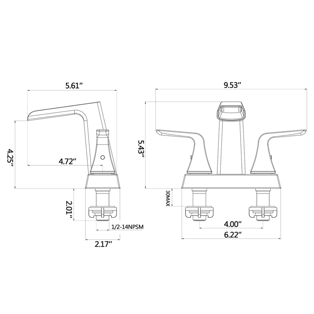 Solid Brass Brushed Nickel 4-Inch Centerset Waterfall Bathroom Sink Faucet, Two-Handle Vanity Faucet