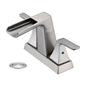 Solid Brass Brushed Nickel 4-Inch Centerset Waterfall Bathroom Sink Faucet, Two-Handle Vanity Faucet
