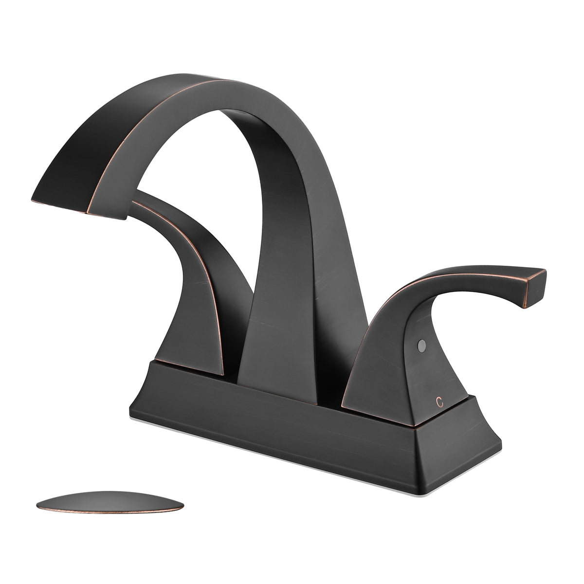 Solid Brass Matte Black 4-Inch Centerset Bathroom Sink Faucet, Two-Handle Vanity Faucet with Pop-Up Drain