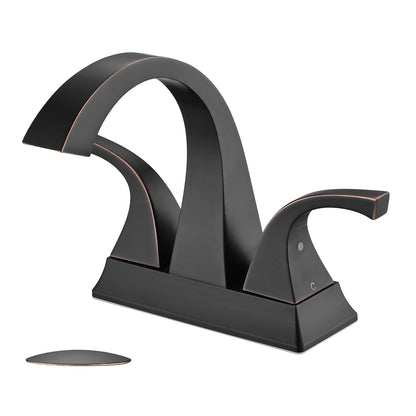 Solid Brass Matte Black 4-Inch Centerset Bathroom Sink Faucet, Two-Handle Vanity Faucet with Pop-Up Drain