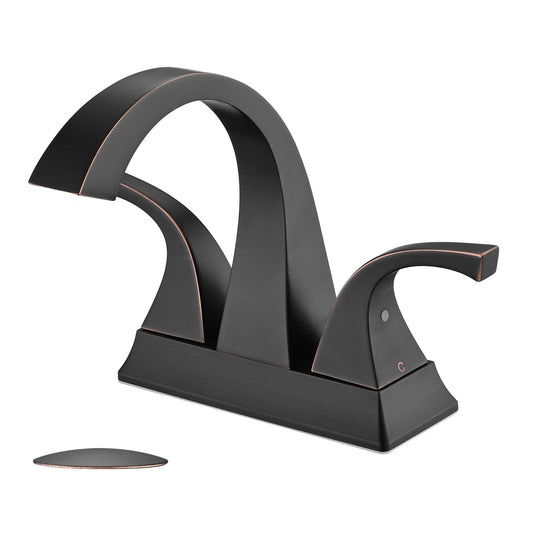 Solid Brass Matte Black 4-Inch Centerset Bathroom Sink Faucet, Two-Handle Vanity Faucet with Pop-Up Drain