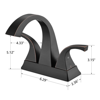 Solid Brass Matte Black 4-Inch Centerset Bathroom Sink Faucet, Two-Handle Vanity Faucet with Pop-Up Drain