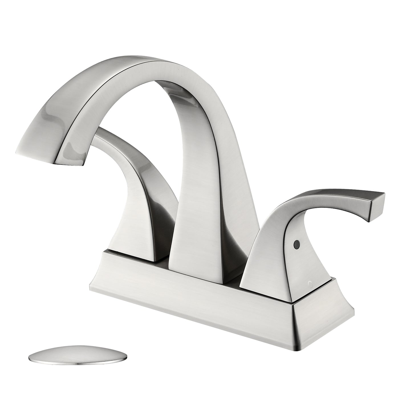 Solid Brass Brushed Nickel 4-Inch Centerset Bathroom Sink Faucet, Two-Handle Vanity Faucet with Pop-Up Drain