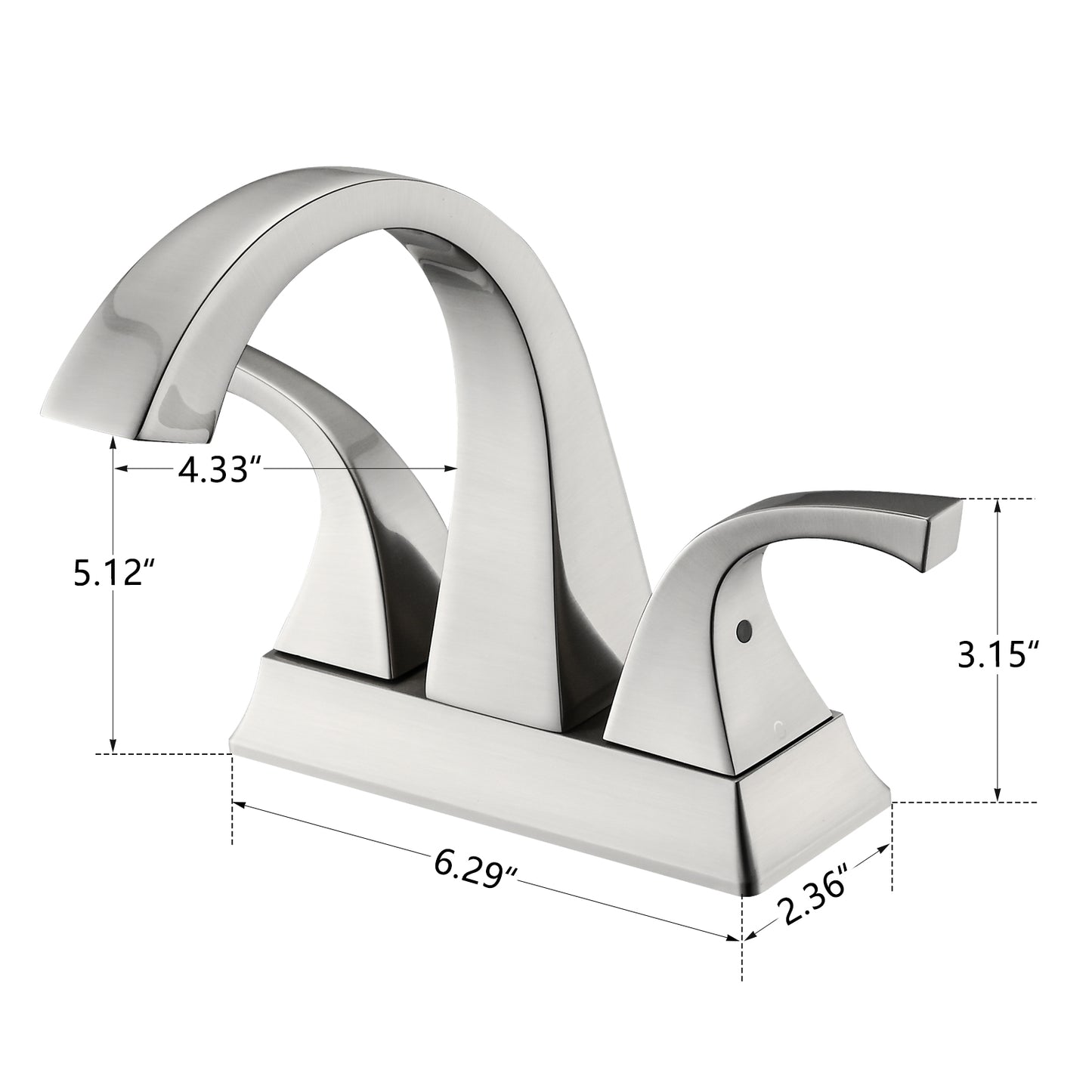 Solid Brass Brushed Nickel 4-Inch Centerset Bathroom Sink Faucet, Two-Handle Vanity Faucet with Pop-Up Drain