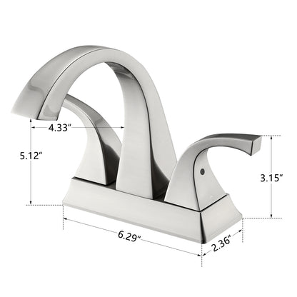 Solid Brass Brushed Nickel 4-Inch Centerset Bathroom Sink Faucet, Two-Handle Vanity Faucet with Pop-Up Drain