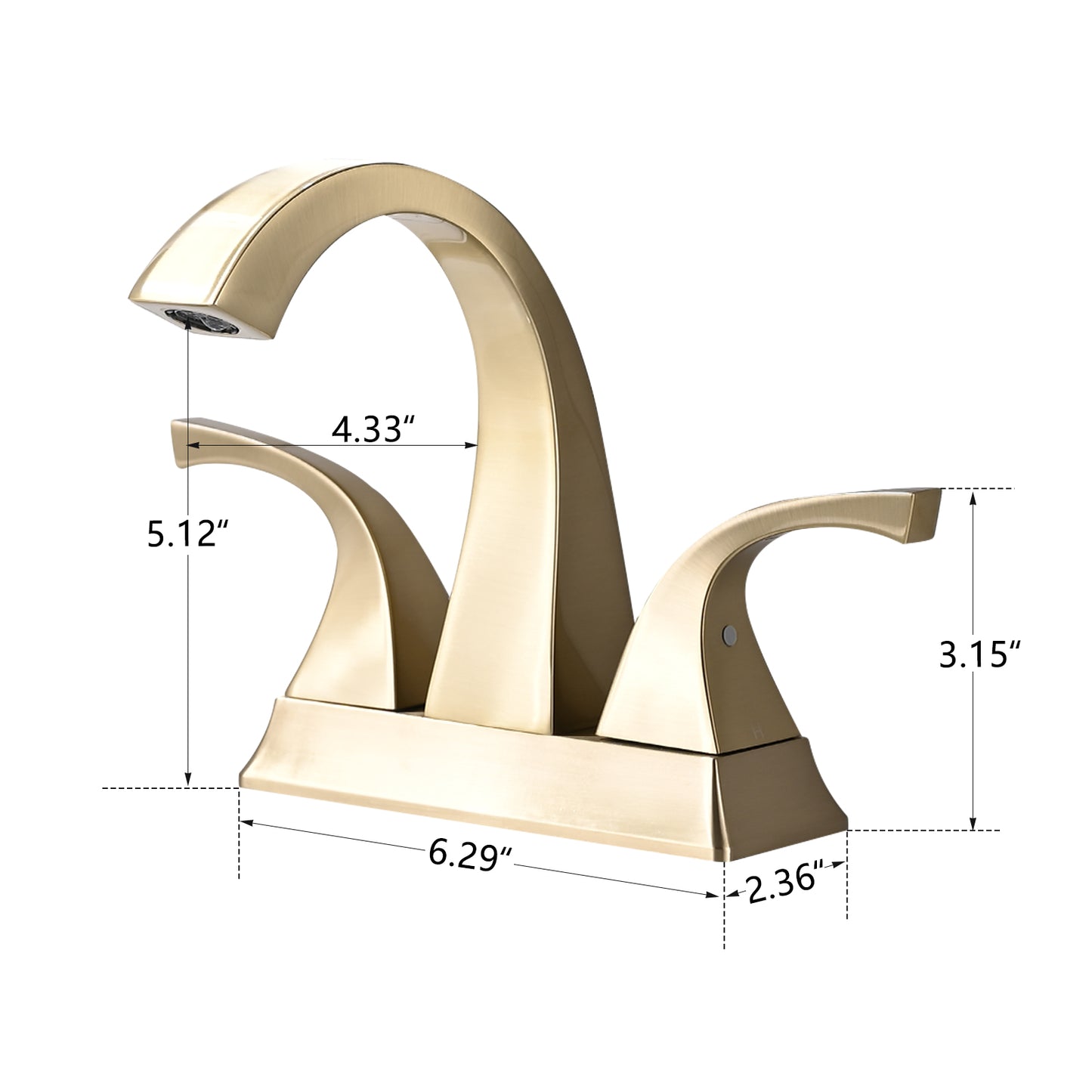 Solid Brass Brushed Gold 4-Inch Centerset Bathroom Sink Faucet, Two-Handle Vanity Faucet with Pop-Up Drain